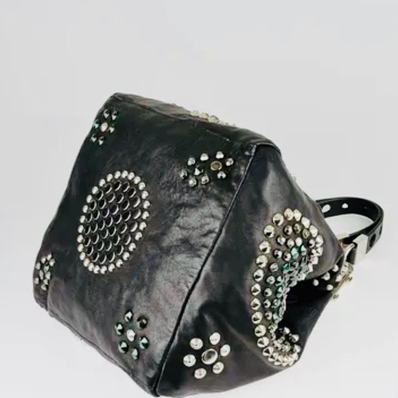 JIMMY CHOO Black Studded Lambskin Leather Studded Lola Tote! Like New. Large.